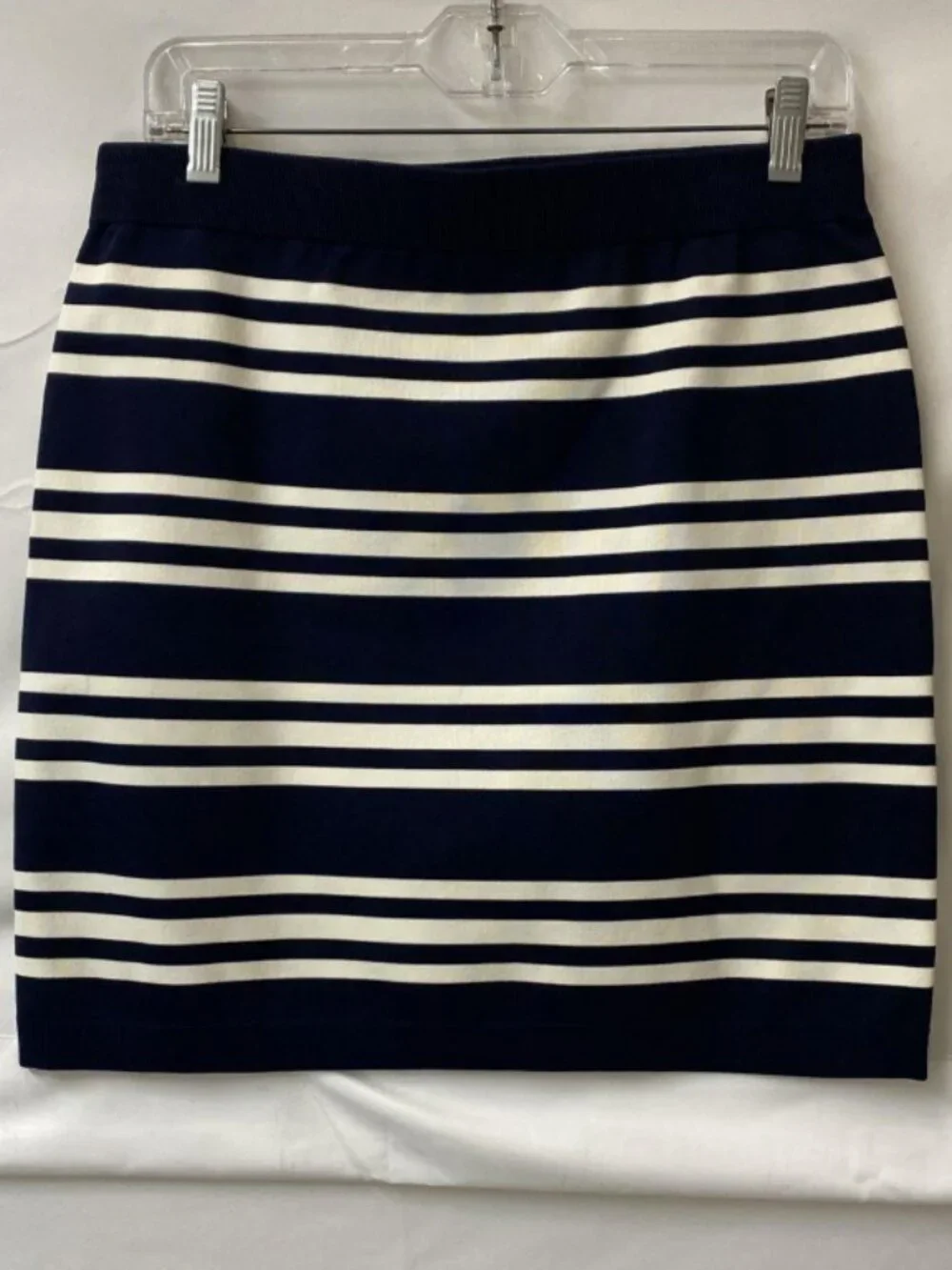⚓ Tory Burch Black White Striped Resort Knit Pencil Sweater Skirt Nautical Large